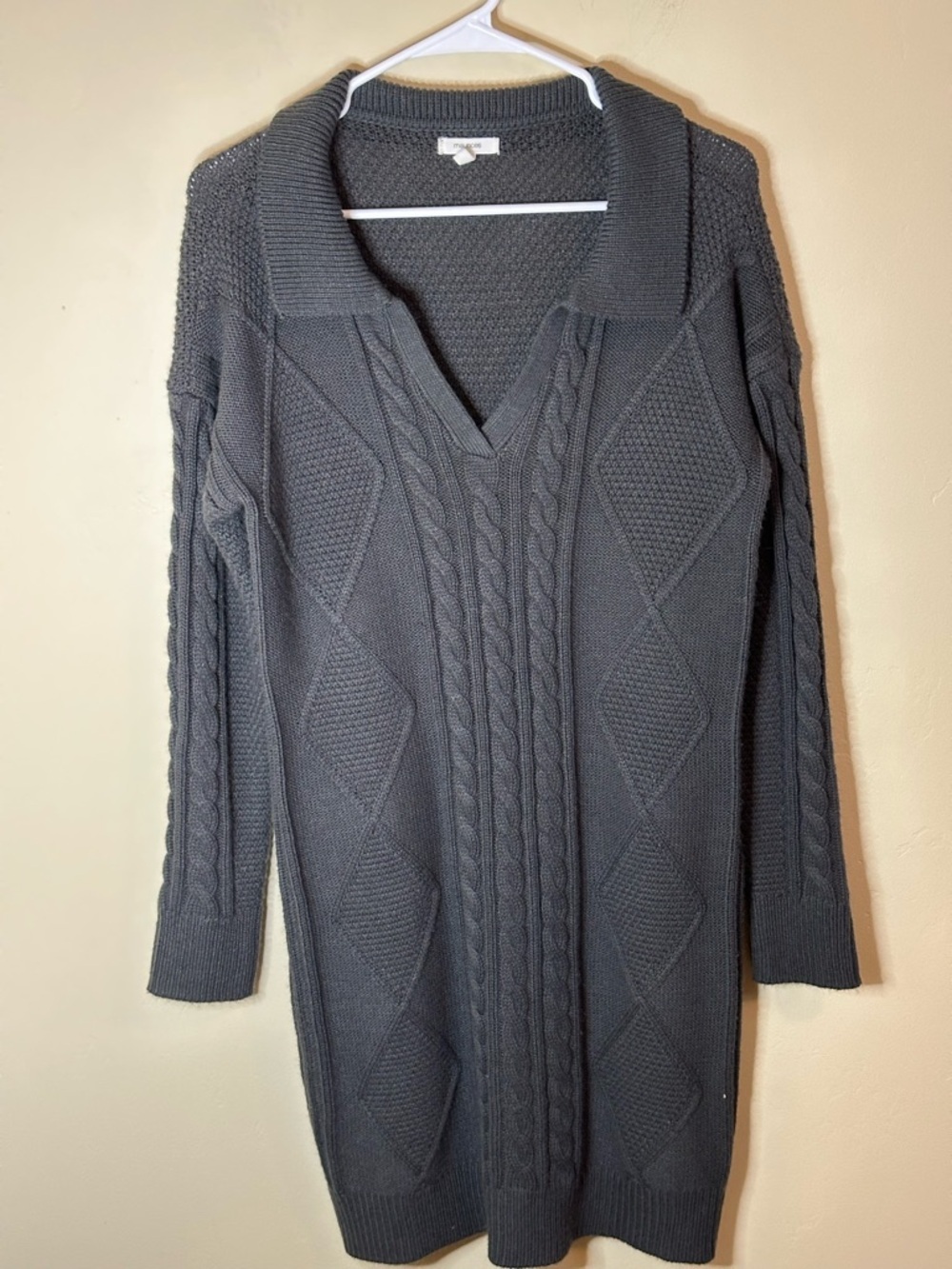 Maurices MEDIUM Gray Knit Cowl Neck Sweater Dress w/Lining - P2P 22” Len 36”